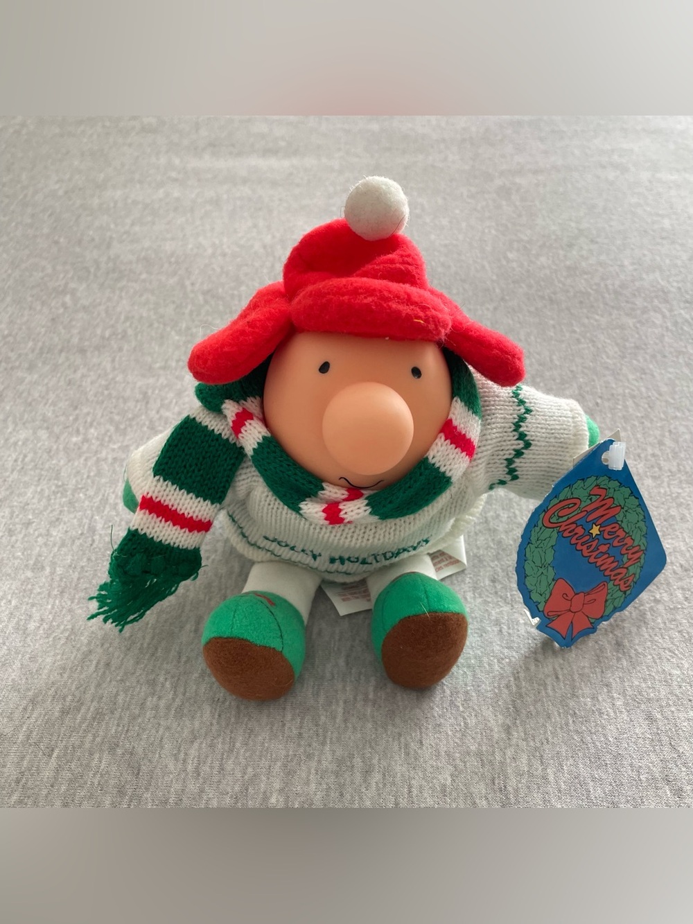 Ziggy Holiday Plush Toy - Red Hat, Green Scarf “Happy Holidays” Sweater NWT
